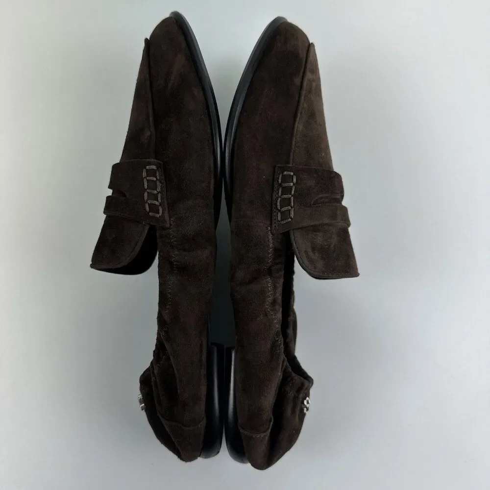 Simkhai Danna Suede Loafer Brown Ruched Heel Penny Flat Slip On Classic 38 7.5‎